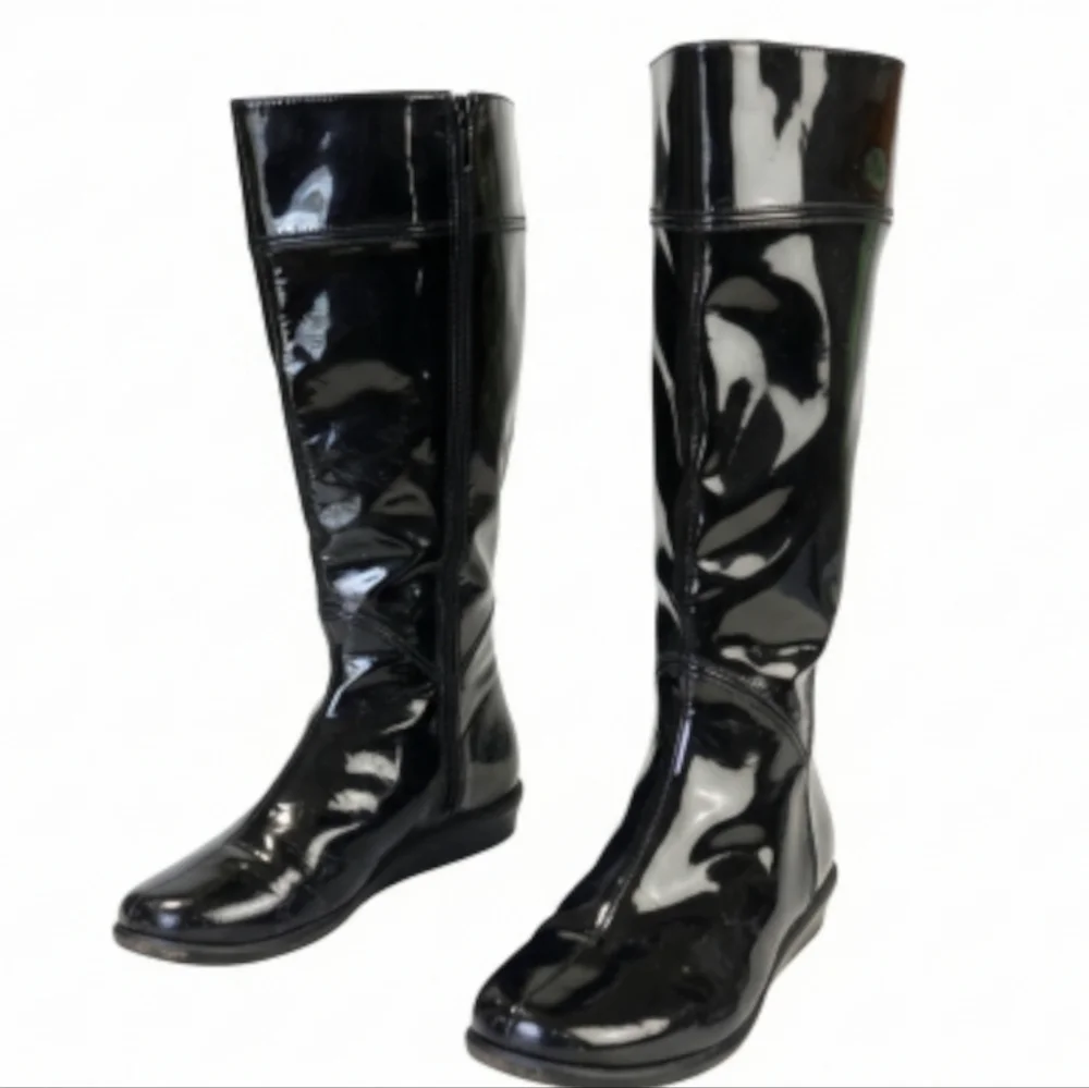 Cole Haan Air Lizzie Black Patent Leather Waterproof Equestrian Boots Size 8AA